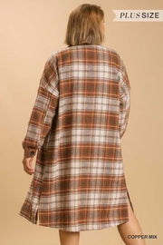 32 OT-D  {Starting Again}  "Umgee" Camel Plaid Button Up Shacket PLUS SIZE XL 1X 2X