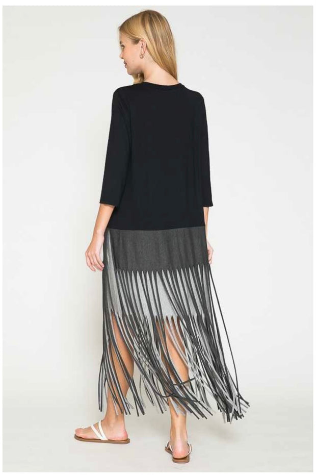 LD-X {Evening Plans} Black/Gray Dress W/Fringe PLUS SIZE 1X 2X 3X