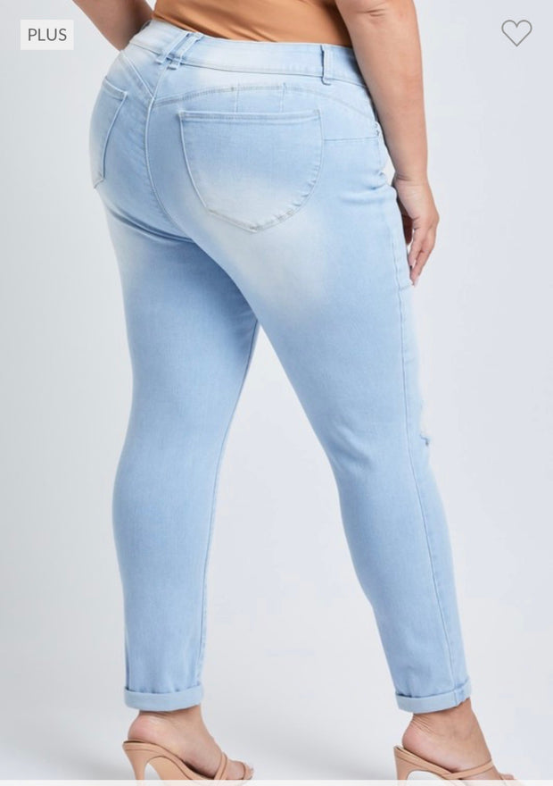LEG-37  {YMI Wanna Betta Butt} Light Wash Ripped Cuffed Ankle Jeans  PLUS SIZE 14 16 18 20