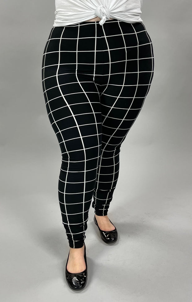 LEG-73 {On Another Page} Black Checkered Leggings EXTENDED PLUS SIZE 3X/5X
