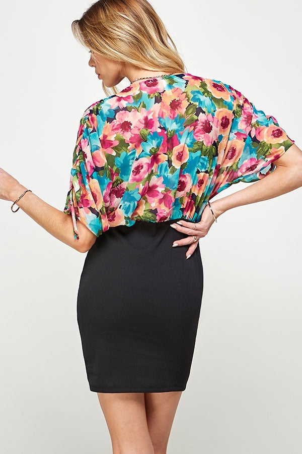 32 PSS-Q {Plant Your Roots} Black Floral Print V-Neck Dress PLUS SIZE XL 2X 3X