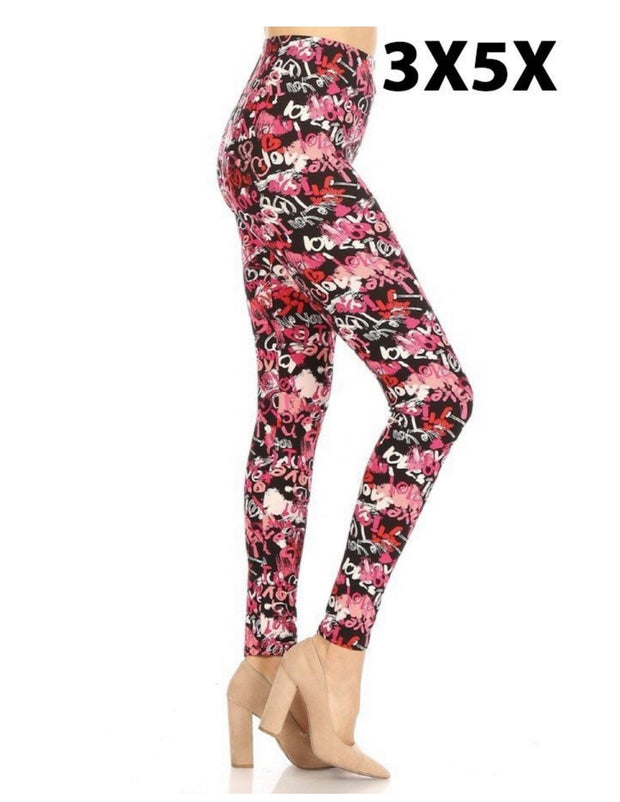 LEG-80 {Best of My Heart} Black Heart Print Leggings  EXTENDED PLUS SIZE 3X/5X