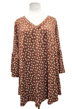 24  PQ {Blooming Out} Brown/Orange Daisy Print Top EXTENDED PLUS SIZE XL 2X 3X 4X 5X