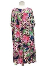 47 PSS-A {Blissful Break} Multi-Color Leaf Print Tiered Dress EXTENDED PLUS SIZE 3X 4X 5X