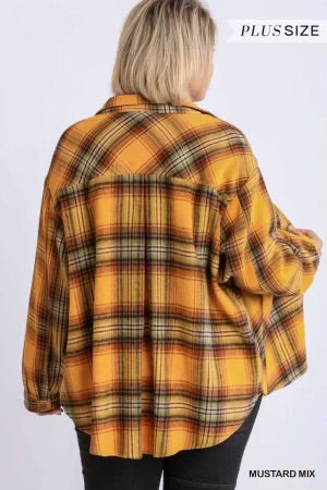28 OT-M  {Little Country} Umgee Burnt Orange Plaid Jacket PLUS SIZE  XL 1X 2X