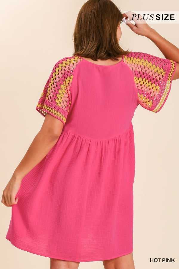 SALE!! 49 CP-C {Channel Confidence} Umgee Pink Crochet Dress PLUS SIZE XL 1X 2X