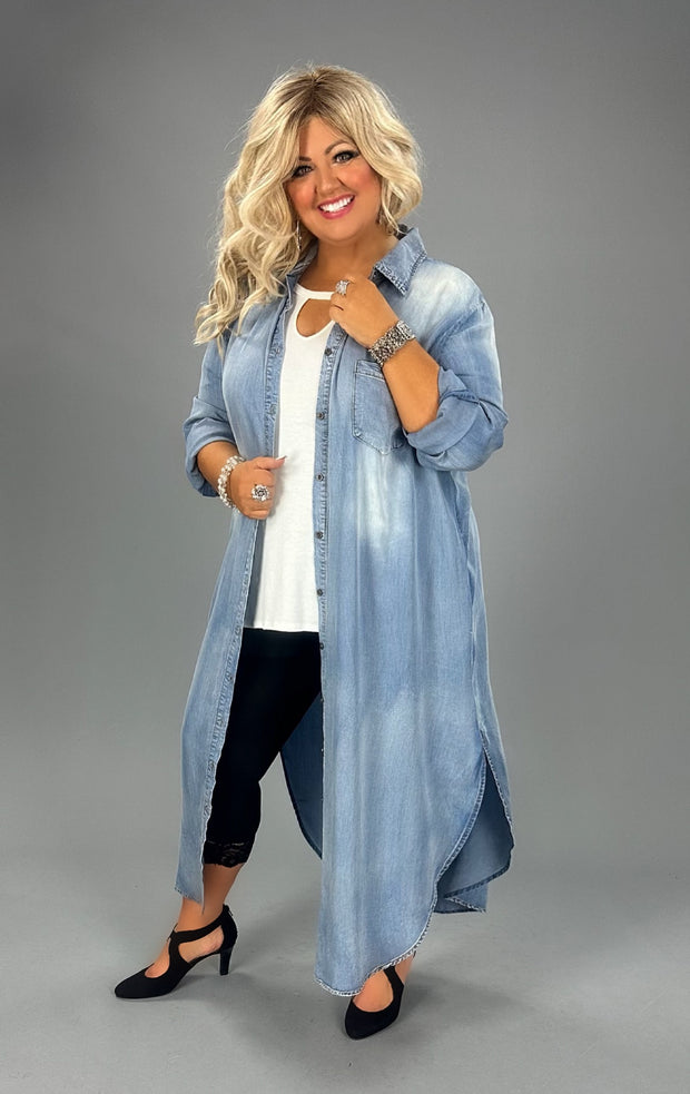 LD-A {Sweet Whispers} Chambray Button Up Dress PLUS SIZE 1X 2X 3X