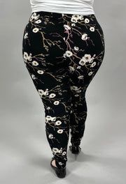 LEG-88 {Blooming Apple} White Floral Printed Leggings EXTENDED PLUS SIZE 3X/5X