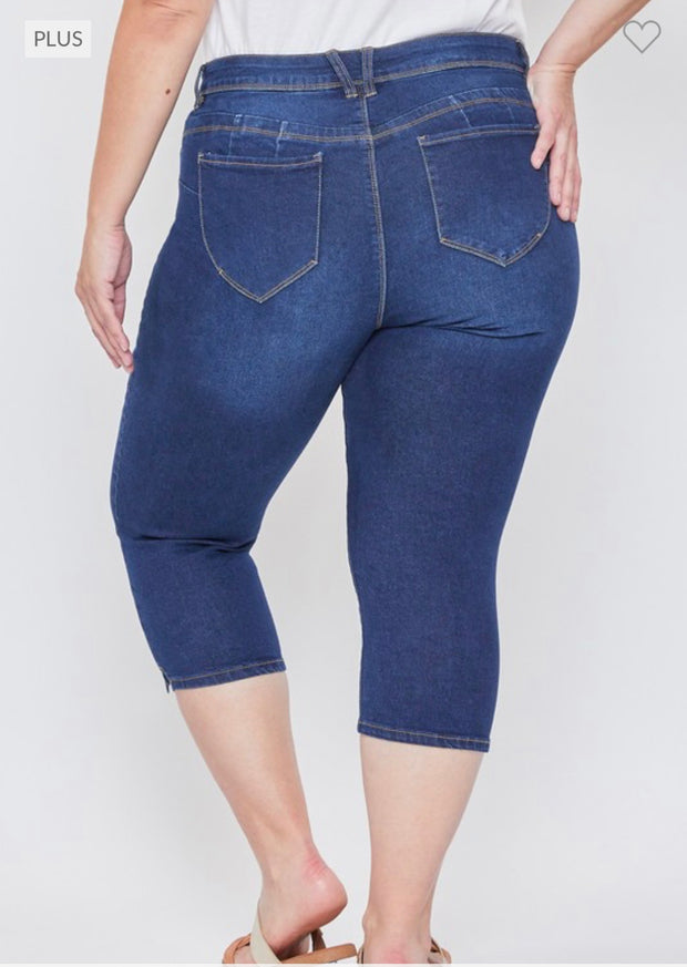 LEG-33 {Royalty For Me} Dark Indigo Ripped Capri Jeans EXTENDED PLUS SIZE 14 16 18 20 22 24