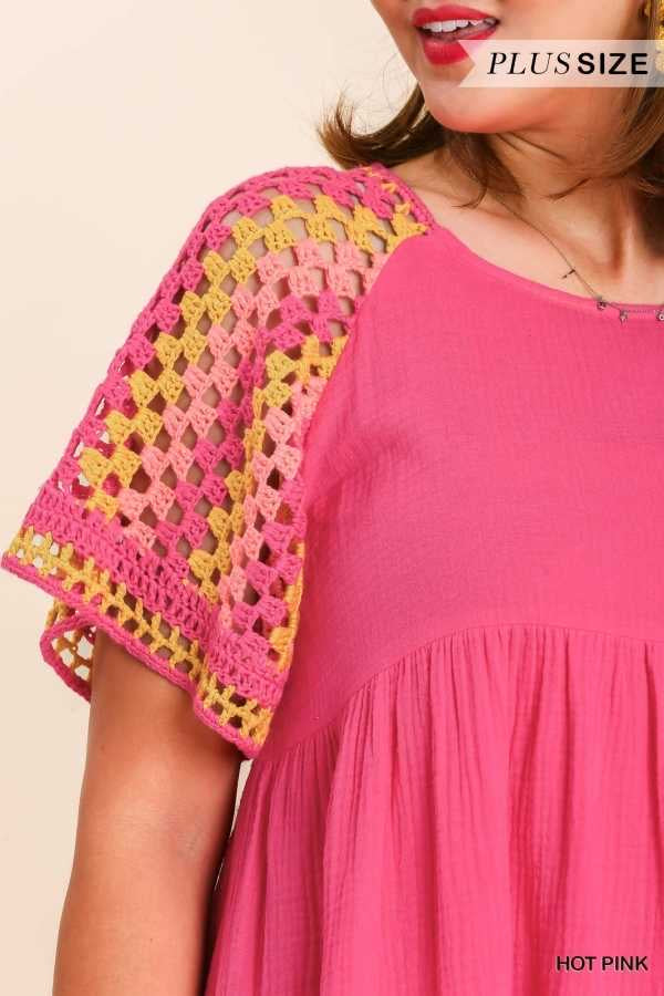 SALE!! 49 CP-C {Channel Confidence} Umgee Pink Crochet Dress PLUS SIZE XL 1X 2X