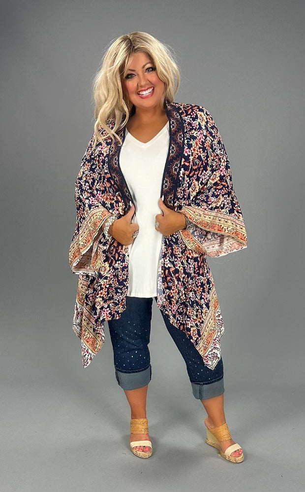 11 OT-R {Sweetest Gesture} Umgee Navy  Floral Kimono PLUS SIZE XL/1X  1X/2X