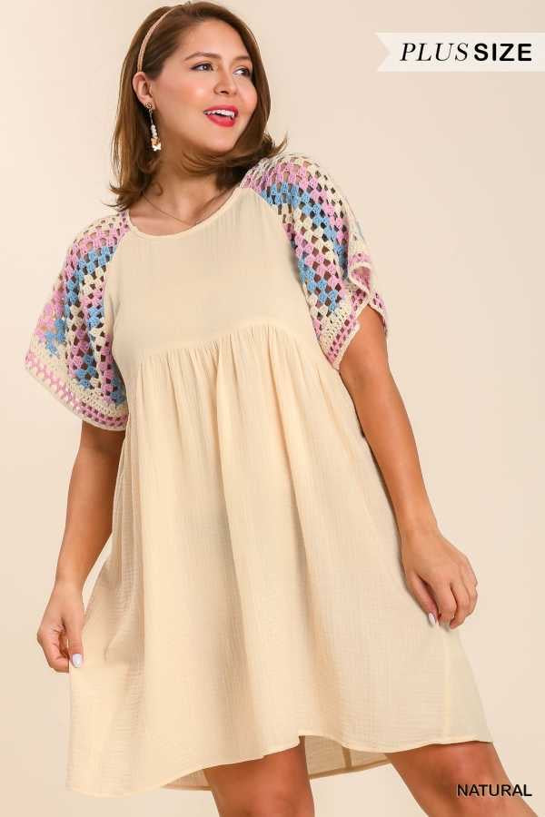 48 CP-Y {Channel Confidence} Umgee  Beige Crochet Dress PLUS SIZE XL 1X 2X