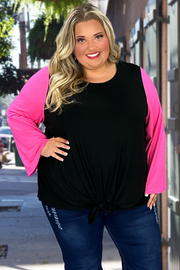 27 CP-Z {Whatever You Like} Black/Pink Front Tie Top  PLUS SIZE 1X 2X 3X 4X 5X 6X