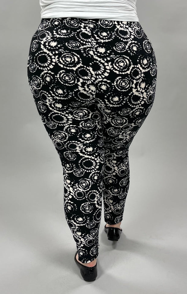 LEG-20 {Midnight Madness} Black & White Printed Leggings EXTENDED PLUS SIZE 3X/5X