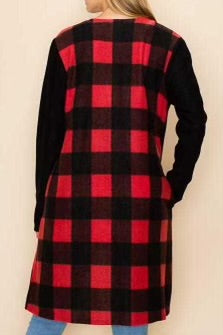 78  OT-Q {Warm Me Up} Red/Black Plaid Duster PLUS SIZE 1X 2X 3X