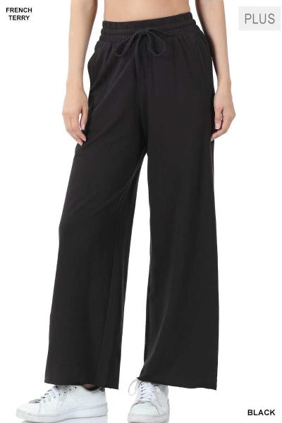 LEG-68 {Start Off Right} Black Palazzo Drawstring Pants PLUS SIZE 1X 2X 3X