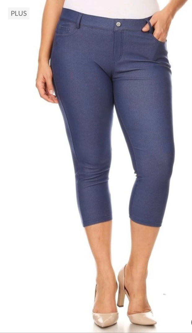 LEG-100 {Navy Revolution} Navy Capri Length Jeggings PLUS SIZE 1X 2X 3X