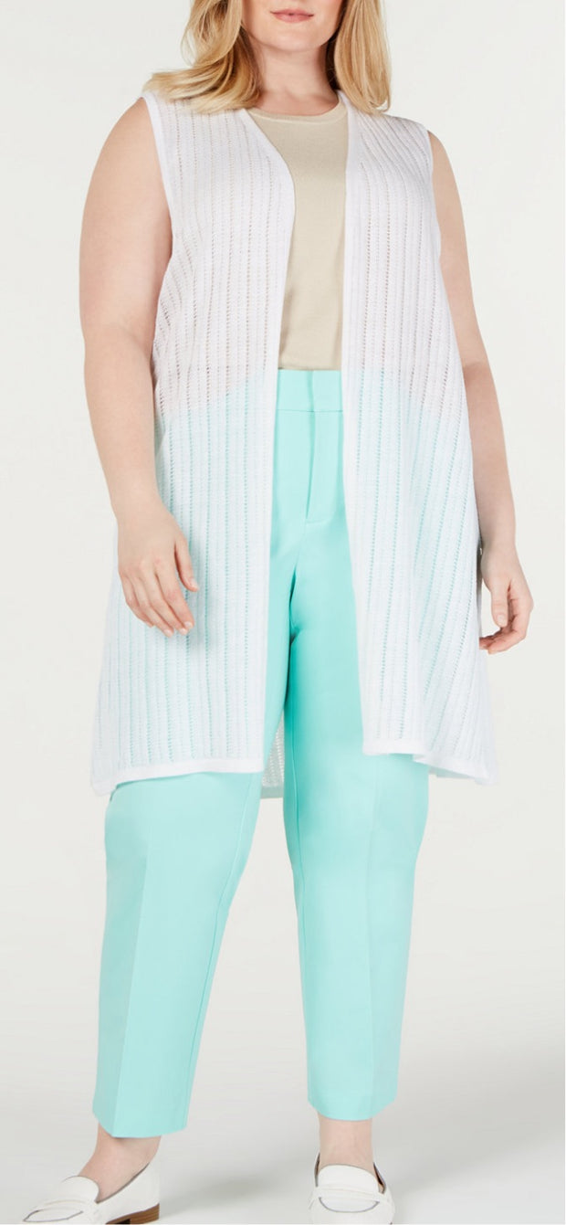 OT-A  M-109 {Charter Club} White Pointelle Vest Retail $69.50 PLUS SIZE