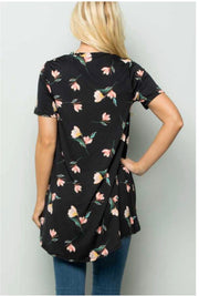 PSS-G  {Marvelous Magic} Black Floral Print Hi-Low Tunic PLUS SIZE 1X 2X 3X