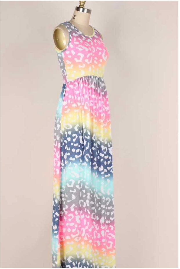 LD-Y {Spotted Rainbow}  Multi-Color Long Dress W/Spots PLUS SIZE 1X 2X 3X