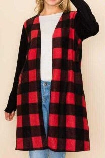 78  OT-Q {Warm Me Up} Red/Black Plaid Duster PLUS SIZE 1X 2X 3X