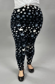 LEG-82 {In The Stars}  Black Star Print Leggings EXTENDED PLUS SIZE 3X/5X