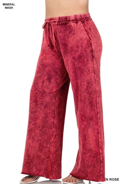 LEG-91 {Leave You Lounging} Rose Mineral Wash Lounge Pants PLUS SIZE 1X 2X 3X