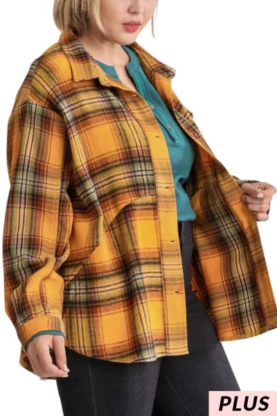 28 OT-M  {Little Country} Umgee Burnt Orange Plaid Jacket PLUS SIZE  XL 1X 2X