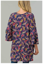 PQ-M {Simple Country LIfe}  Navy Tunic  W/Multi Color Paisley Print PLUS SIZE 1X 2X 3X