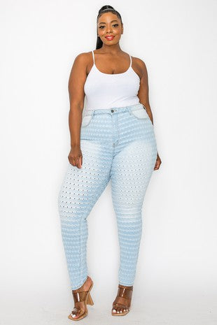 LEG-54 {Bonnie & Clyde} Light Blue Sexy Bullet Holes Jeans PLUS SIZE 1X 2X 3X