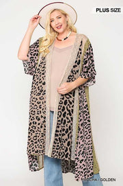 LD-M {Reaching Out} Mocha/Golden Multi-Print Kimono PLUS SIZE XL 1X 2X