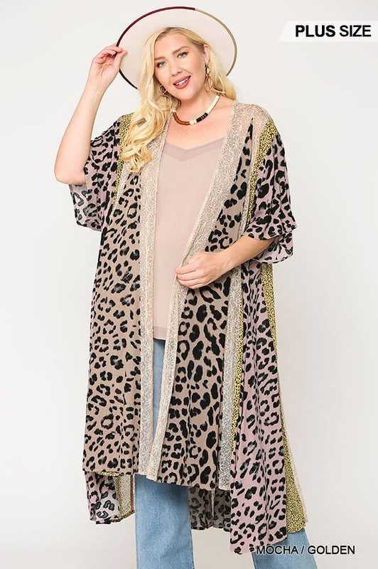 LD-M {Reaching Out} Mocha/Golden Multi-Print Kimono PLUS SIZE XL 1X 2X