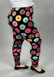 LEG-50 {Donut Shop}  Donut Printed Black Leggings  EXTENDED PLUS SIZE 3X/5X