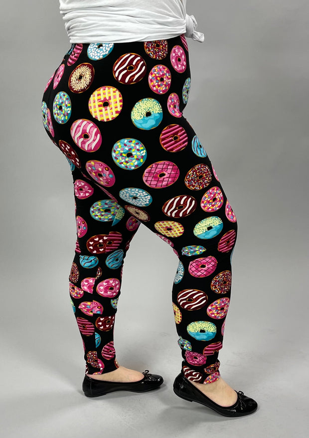 LEG-50 {Donut Shop}  Donut Printed Black Leggings  EXTENDED PLUS SIZE 3X/5X