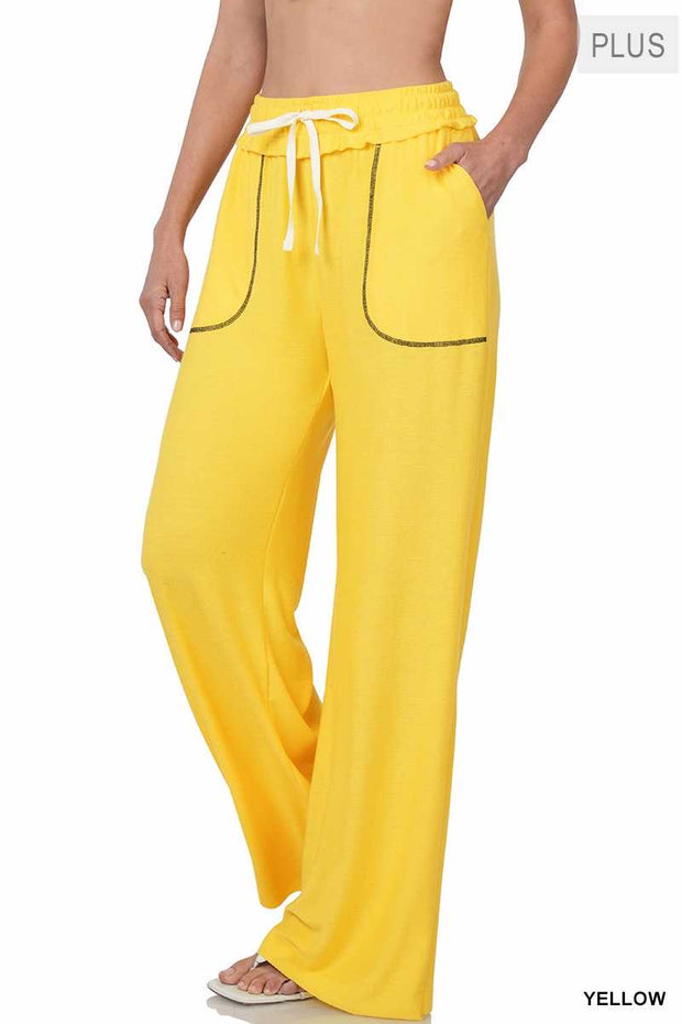 LEG-99 {Seal The Deal} Yellow Wide Leg Joggers PLUS SIZE 1X 2X 3X