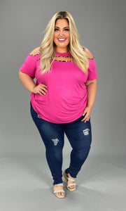 37 OS-A {Claim To Love} Fuchsia Keyhole Cold Shoulder Top PLUS SIZE XL 2X 3X