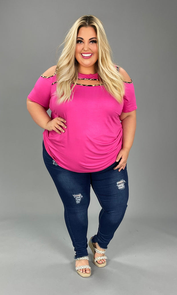 37 OS-A {Claim To Love} Fuchsia Keyhole Cold Shoulder Top PLUS SIZE XL 2X 3X