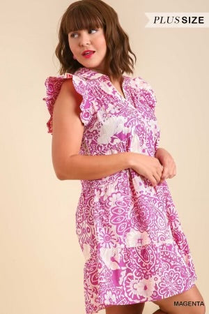 33 PSS-I {Way Of Life} Umgee Magenta Floral Dress  PLUS SIZE XL 1X 2X