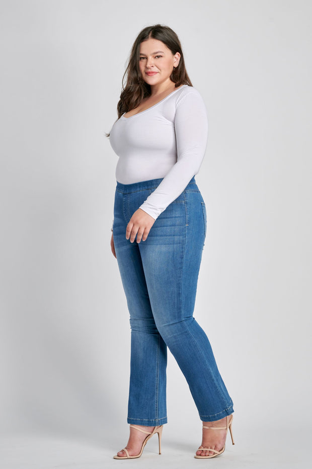 LEG-60 {Ms. Cello} Dark Denim PETITE Pull On Flare Jeggings PLUS SIZE 1X 2X 3X