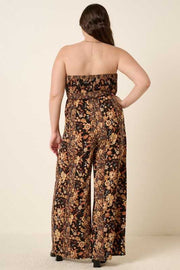 LD-Z or 46 {Luxe Standard} Brown Floral Smocked Romper PLUS SIZE XL 1X 2X