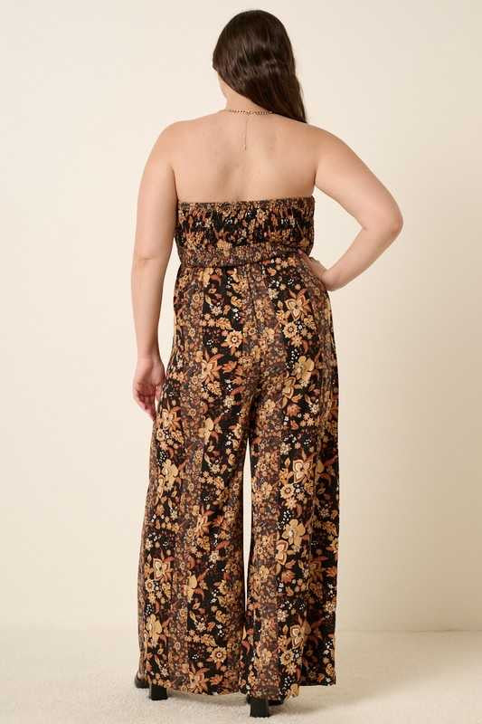 LD-Z or 46 {Luxe Standard} Brown Floral Smocked Romper PLUS SIZE XL 1X 2X