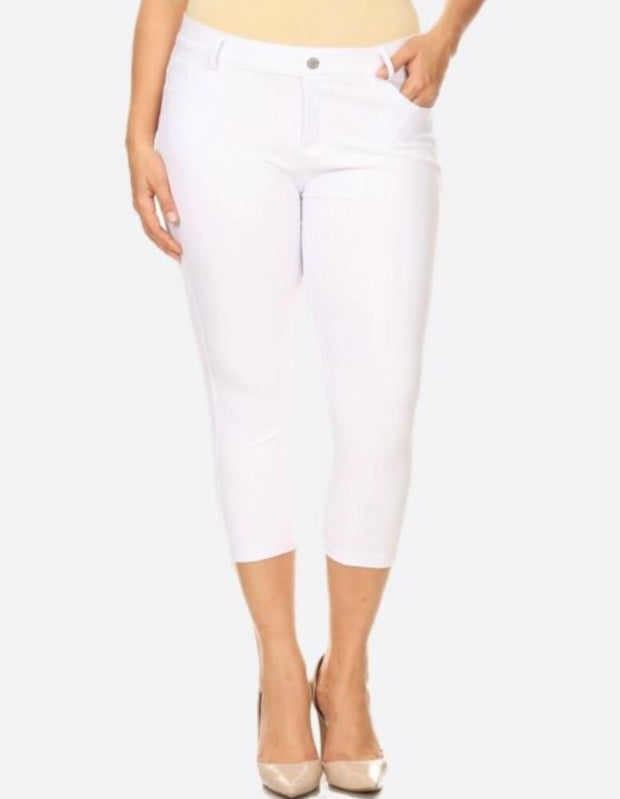 LEG-91 {Pure Revolution} White Capri Length Jeggings PLUS SIZE 1X 2X 3