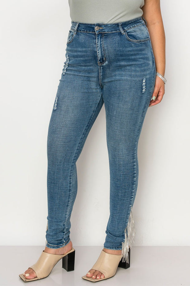 LEG-34 {Vocal Side Bling} Blue Denim Jeans w/Rhinestones PLUS SIZE XL 2X 3X