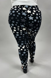 LEG-82 {In The Stars}  Black Star Print Leggings EXTENDED PLUS SIZE 3X/5X