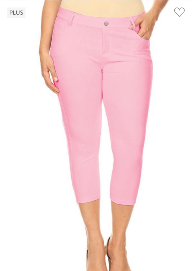 LEG-84 {Pink Revolution} Baby Pink Capri Length Jeggings  PLUS SIZE 1X 2X 3X