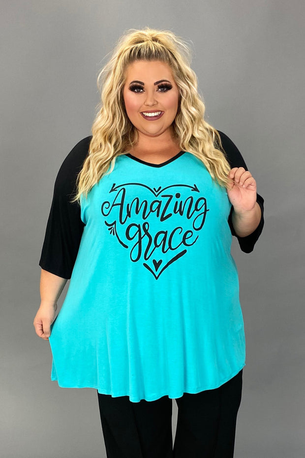 29  GT {Amazing Grace} Turquoise/Black Graphic Tee  PLUS SIZE XL 2X 3X 4X 5X 6X