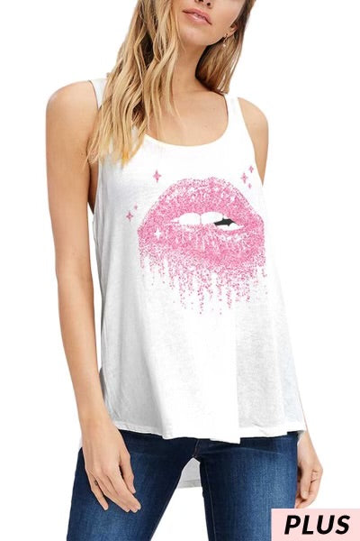 SALE!! 96 SV-E {Pink Lips} Ivory Graphic Racerback Tank PLUS SIZE XL 2X 3X