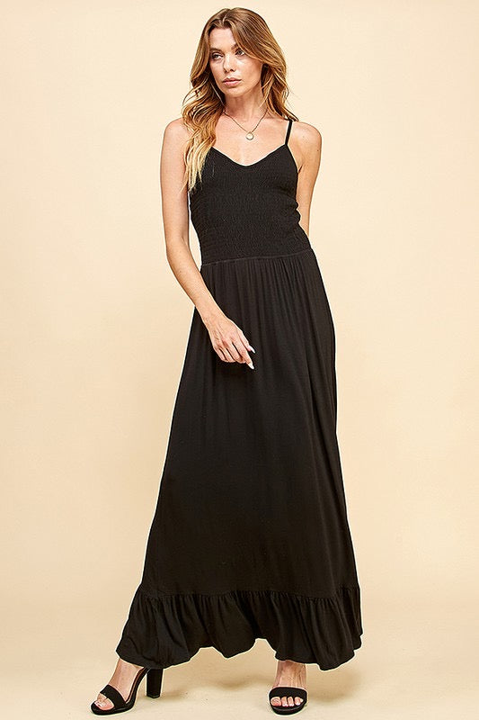 LD-R {My Best Choice} Black Smocked Top Maxi Dress PLUS SIZE XL 2X 3X