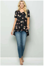 PSS-G  {Marvelous Magic} Black Floral Print Hi-Low Tunic PLUS SIZE 1X 2X 3X