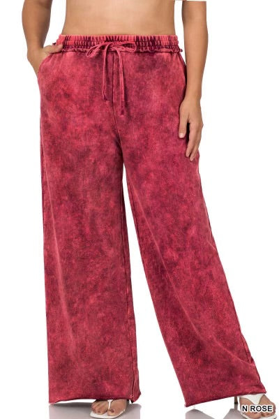LEG-91 {Leave You Lounging} Rose Mineral Wash Lounge Pants PLUS SIZE 1X 2X 3X